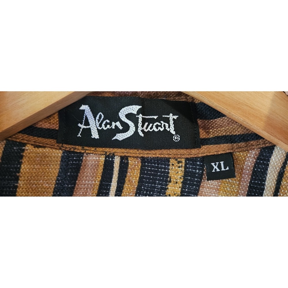 Alan Stuart Vintage Abstract Striped Button Front Shirt Women's XL Brown... - Picture 2 of 6